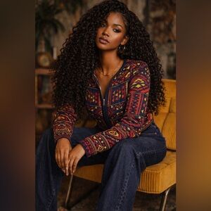 Alia Aztec cotton blend zip front colourful knit